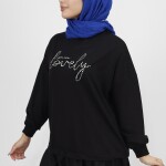 30031 Önü Taş Detaylı 2 İplik Kumaş Sweatshirt