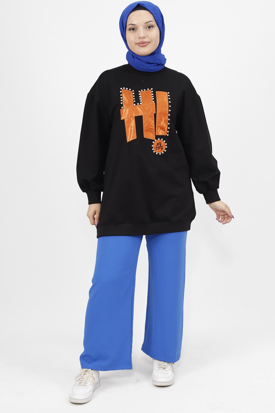 71102 Taş ve Yazı Detaylı 2 İplik Kumaş Sweatshirt