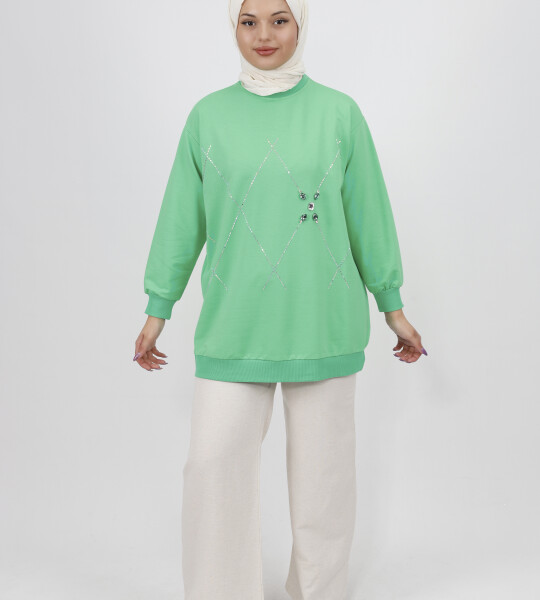 2196 Taş Desenli 2 İplik Kumaş Sweatshirt