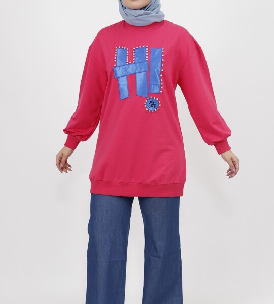 71102 Taş ve Yazı Detaylı 2 İplik Kumaş Sweatshirt