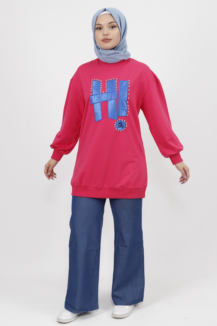 71102 Taş ve Yazı Detaylı 2 İplik Kumaş Sweatshirt