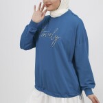 30031 Önü Taş Detaylı 2 İplik Kumaş Sweatshirt