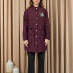 10741 Puane Taş Detaylı Paraşüt Kumaş Trenç Gömlek-MOR