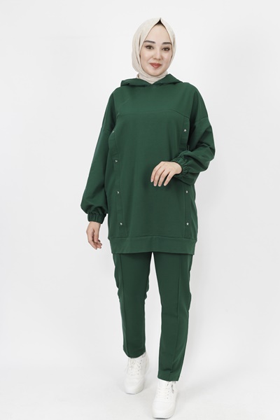 6973 Yıldız Detaylı Kapişonlu 2 Li Takım-HAKİ