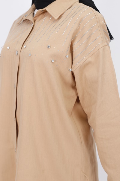 6939 Gabardin Kumaş Taş Detaylı 2 Li Takım-CAMEL