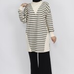 10375 Puane 2 İp Kumaş Çizgili Sweatshirt-HAKİ