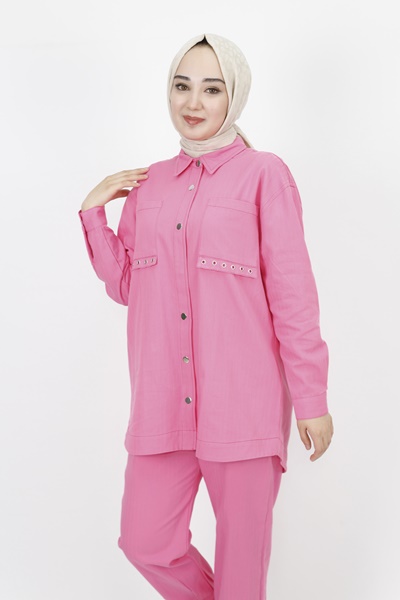 6931 Gabardin Kumaş Cep Detaylı 2 Li Takım-FUŞYA