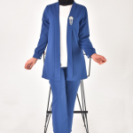 2554 Krep Kumaş Taş Aksesuar Detaylı Tesettür Üçlü Takım-İNDİGO