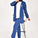 2554 Krep Kumaş Taş Aksesuar Detaylı Tesettür Üçlü Takım-İNDİGO