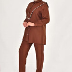 106 LİNA KETEN KUMAŞ TAŞ DETAYLI TESETTÜR 2Lİ TAKIM-KAHVE