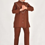 106 LİNA KETEN KUMAŞ TAŞ DETAYLI TESETTÜR 2Lİ TAKIM-KAHVE