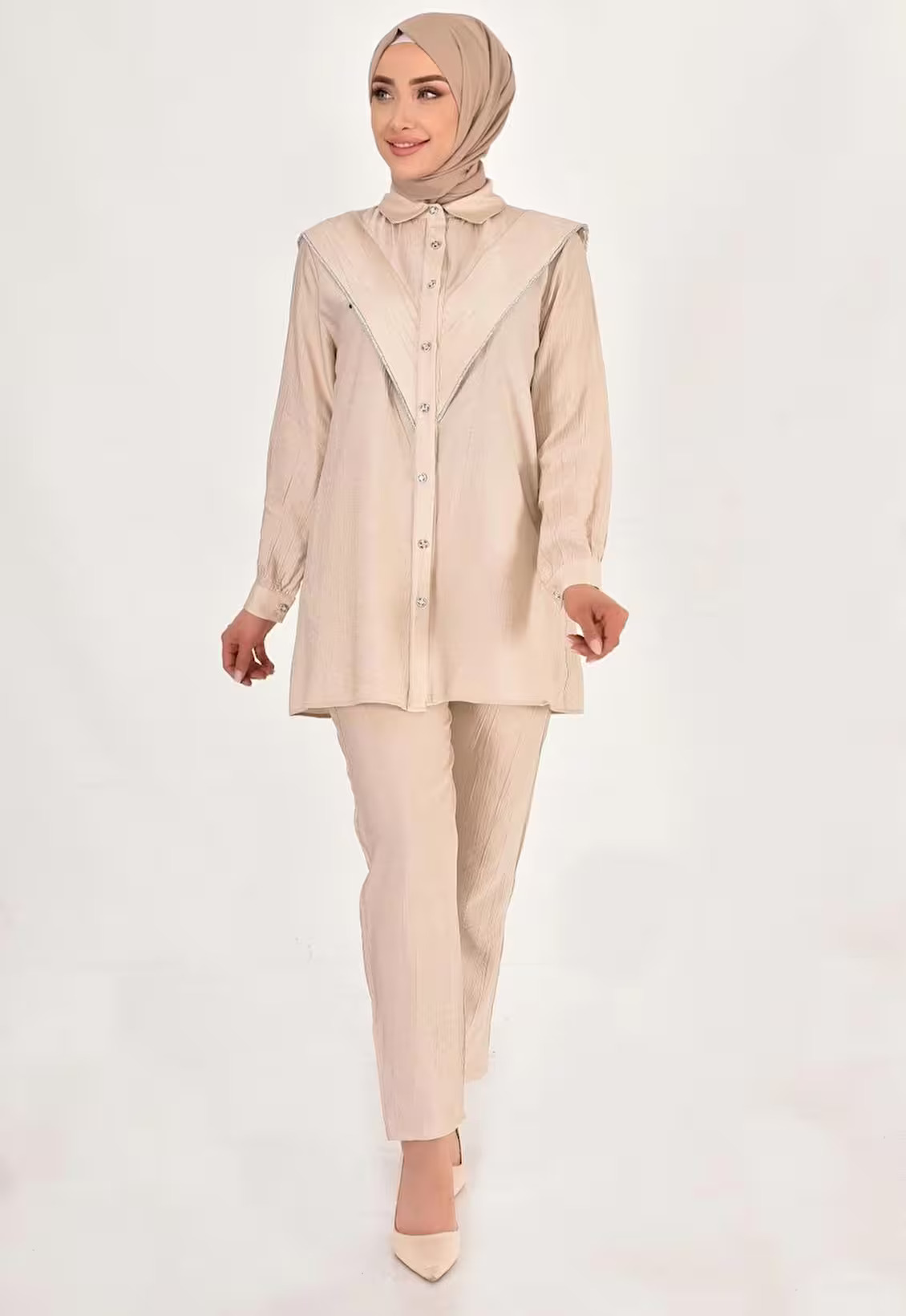 106 LİNA KETEN KUMAŞ TAŞ DETAYLI TESETTÜR 2Lİ TAKIM-TAŞ