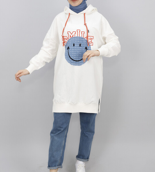 10230 Smile Detaylı Kapüşonlu Sweatshirt