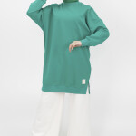 30644 Puane 2 İplik Kumaş Basic Sweatshirt-yeşil