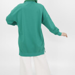 30644 Puane 2 İplik Kumaş Basic Sweatshirt-yeşil