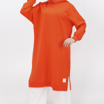 30645 Puane 2 İplik Kumaş Uzun Boy Basic Sweatshirt-ORANJ