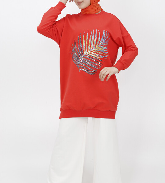 23010 Pul Detaylı İki İplik Sweatshirt