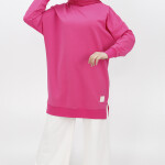 30644 Puane 2 İplik Kumaş Basic Sweatshirt-FUŞYA