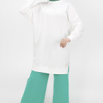 30644 Puane 2 İplik Kumaş Basic Sweatshirt-ekru