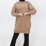 30644 Puane 2 İplik Kumaş Basic Sweatshirt-bej