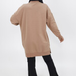 30644 Puane 2 İplik Kumaş Basic Sweatshirt-bej