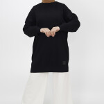 30644 Puane  2 İplik Kumaş Basic Sweatshirt-siyah