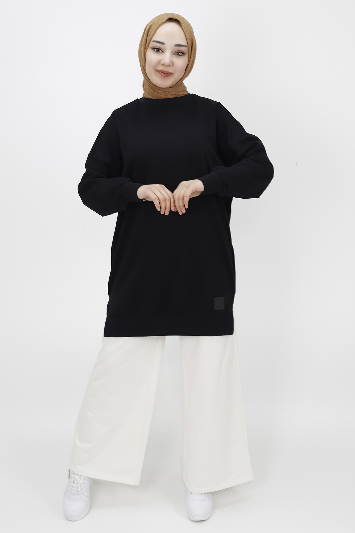 30644 Puane  2 İplik Kumaş Basic Sweatshirt-siyah