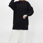 30644 Puane  2 İplik Kumaş Basic Sweatshirt-siyah