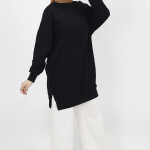 30644 Puane  2 İplik Kumaş Basic Sweatshirt-siyah