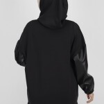 10365 Puane Scuba Kumaş Deri Garnili Ve Taşlı Sweatshirt-SİYAH