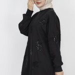 10345 Puane Scuba Kumaş Pul Ve Nakış Detaylı Sweatshirt-SİYAH