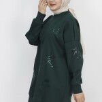 10345 Puane Scuba Kumaş Pul Ve Nakış Detaylı Sweatshirt-HAKİ