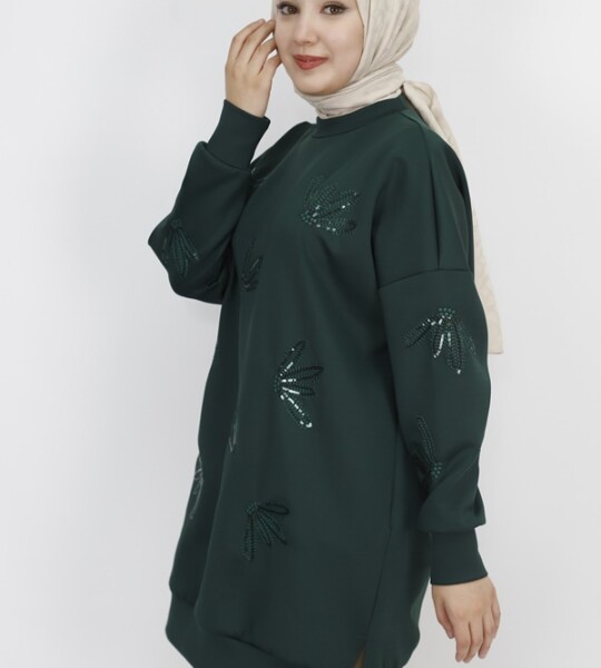 10345 Puane Scuba Kumaş Pul Ve Nakış Detaylı Sweatshirt-HAKİ