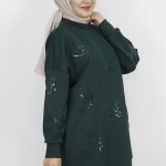 10345 Puane Scuba Kumaş Pul Ve Nakış Detaylı Sweatshirt-HAKİ