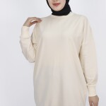 30644 Puane 2 İplik Kumaş Basic Sweatshirt-taş