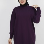 30644 Puane 2 İplik Kumaş Basic Sweatshirt-MOR