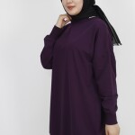 30644 Puane 2 İplik Kumaş Basic Sweatshirt-MOR