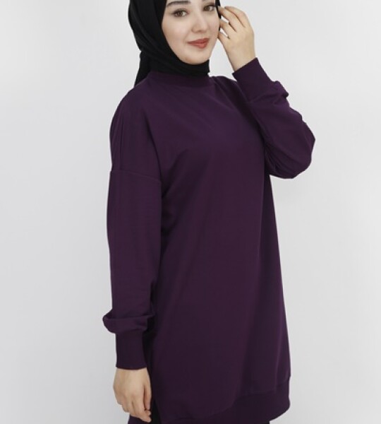 30644 Puane 2 İplik Kumaş Basic Sweatshirt-MOR