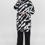 10364 Puane Scuba Kumaş Zebra Desenli Sweatshirt-Siyah