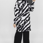 10364 Puane Scuba Kumaş Zebra Desenli Sweatshirt-Siyah