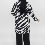 10364 Puane Scuba Kumaş Zebra Desenli Sweatshirt-Siyah