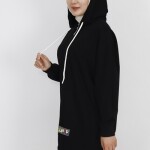 71129 2 İp Kumaş Cepli Ve Kapişonlu Oversize Sweatshirt-SİYAH