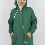 71129 2 İp Kumaş Cepli Ve Kapişonlu Oversize Sweatshirt-YEŞİL