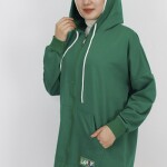 71129 2 İp Kumaş Cepli Ve Kapişonlu Oversize Sweatshirt-YEŞİL