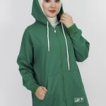 71129 2 İp Kumaş Cepli Ve Kapişonlu Oversize Sweatshirt-YEŞİL