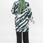 10364 Puane Scuba Kumaş Zebra Desenli Sweatshirt-Haki