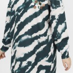 10364 Puane Scuba Kumaş Zebra Desenli Sweatshirt-Haki