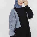 3163 Kot Cep Detaylı 2 İp Kumaş Sweatshirt-SİYAH