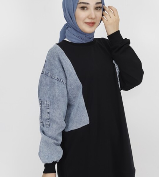 3163 Kot Cep Detaylı 2 İp Kumaş Sweatshirt-SİYAH