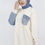 3163 Kot Cep Detaylı 2 İp Kumaş Sweatshirt-EKRU